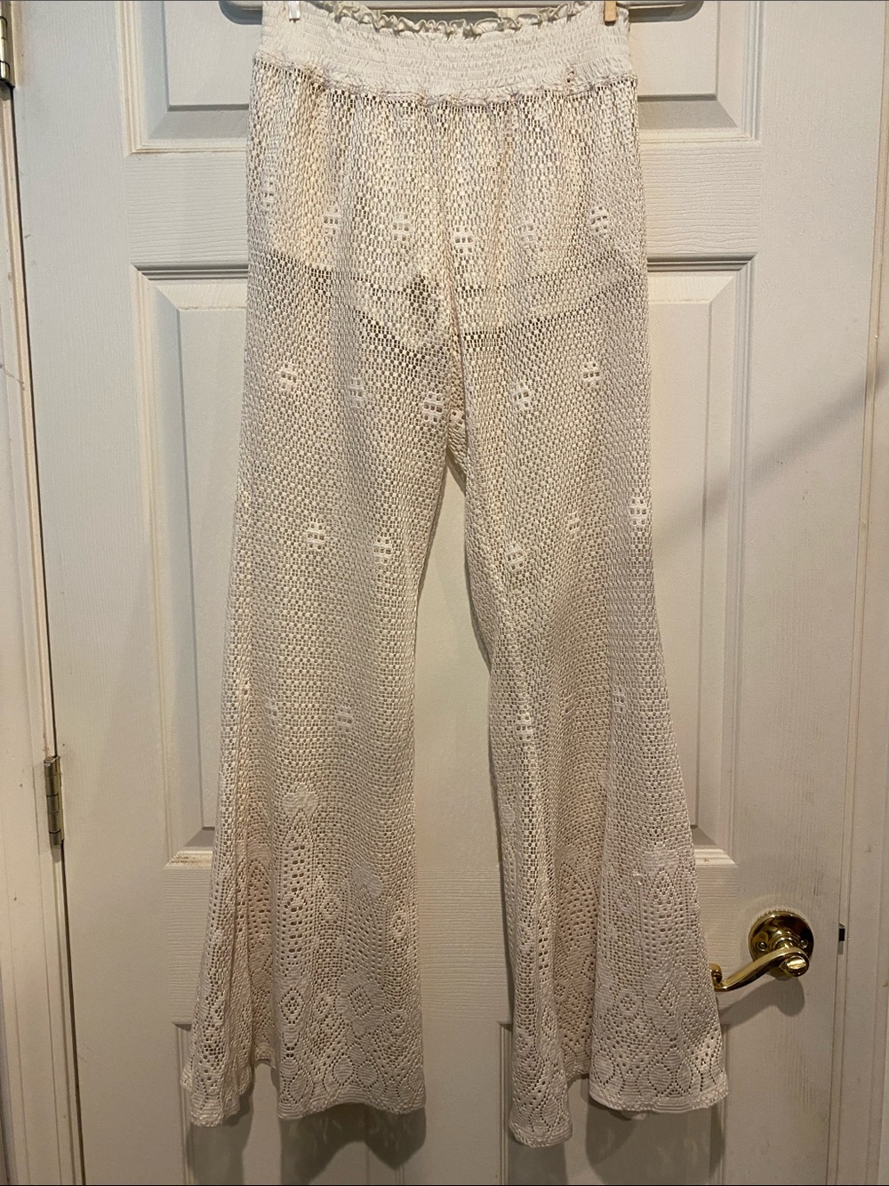 Free People Cream Crochet Wide-Leg Pants
